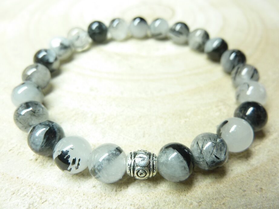 Bracelet Quartz tourmaliné - perles rondes 8 mm
