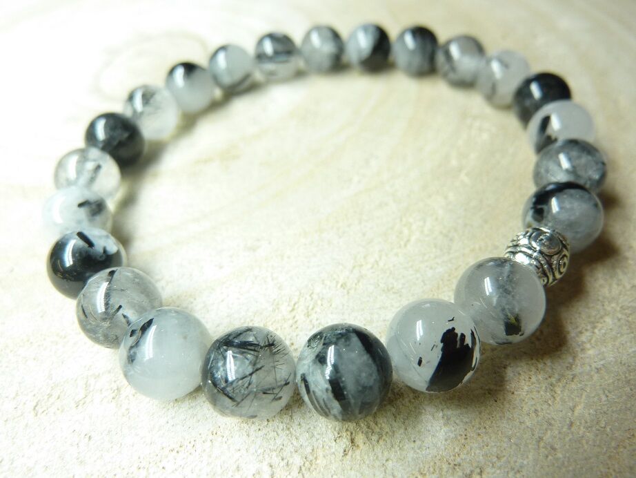 Bracelet Quartz tourmaliné - perles rondes 8 mm