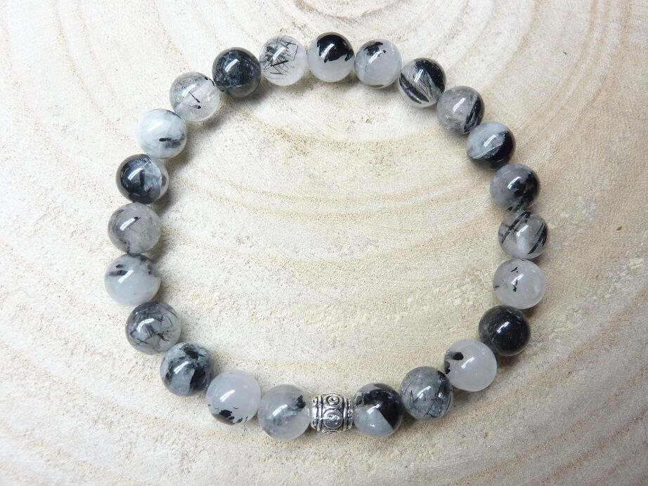 Bracelet Quartz tourmaliné - perles rondes 8 mm
