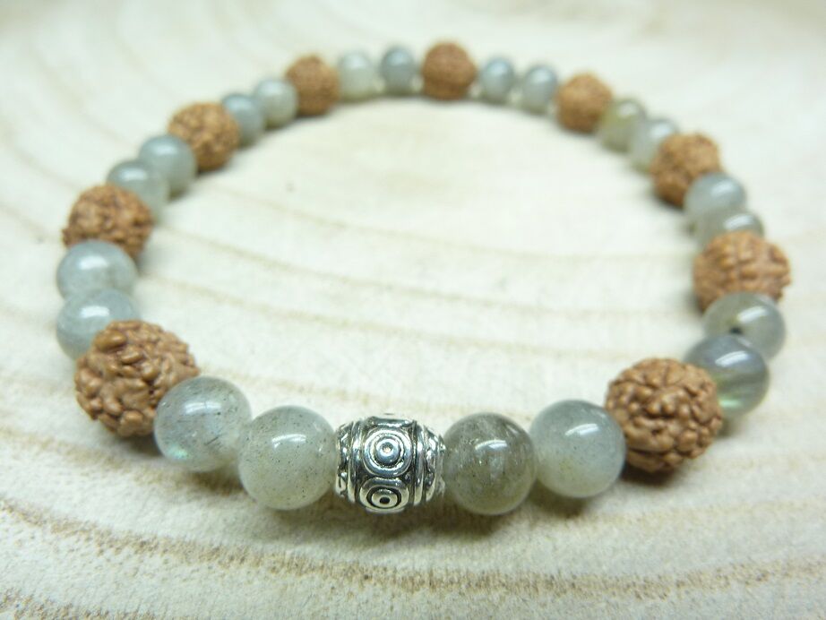 Bracelet Rudraksha-Labradorite - Perles 8-6 mm