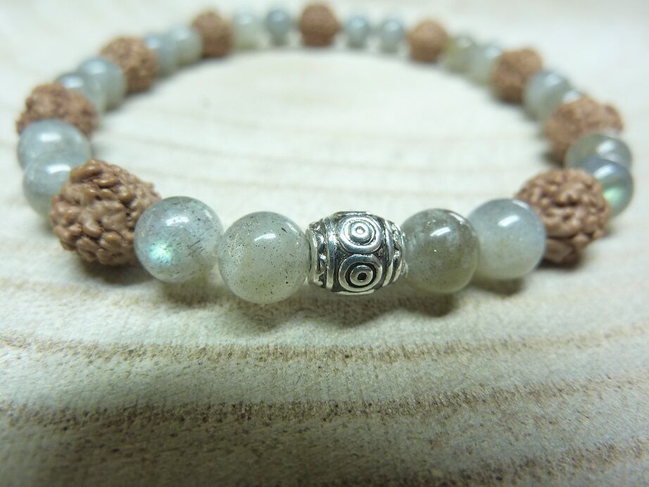 Bracelet Rudraksha-Labradorite - Perles 8-6 mm