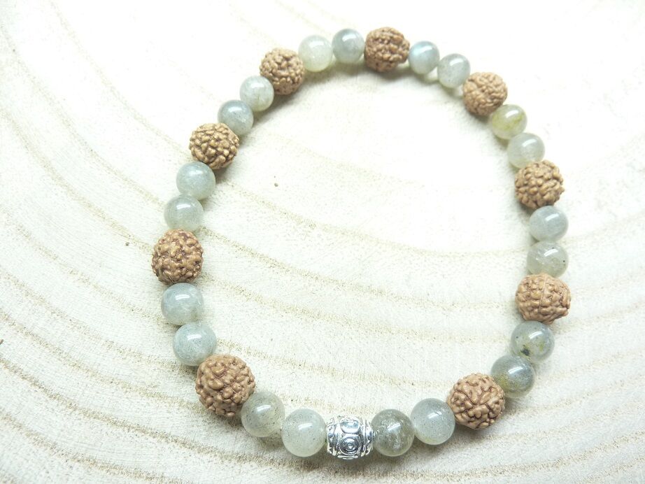 Bracelet Rudraksha-Labradorite - Perles 8-6 mm