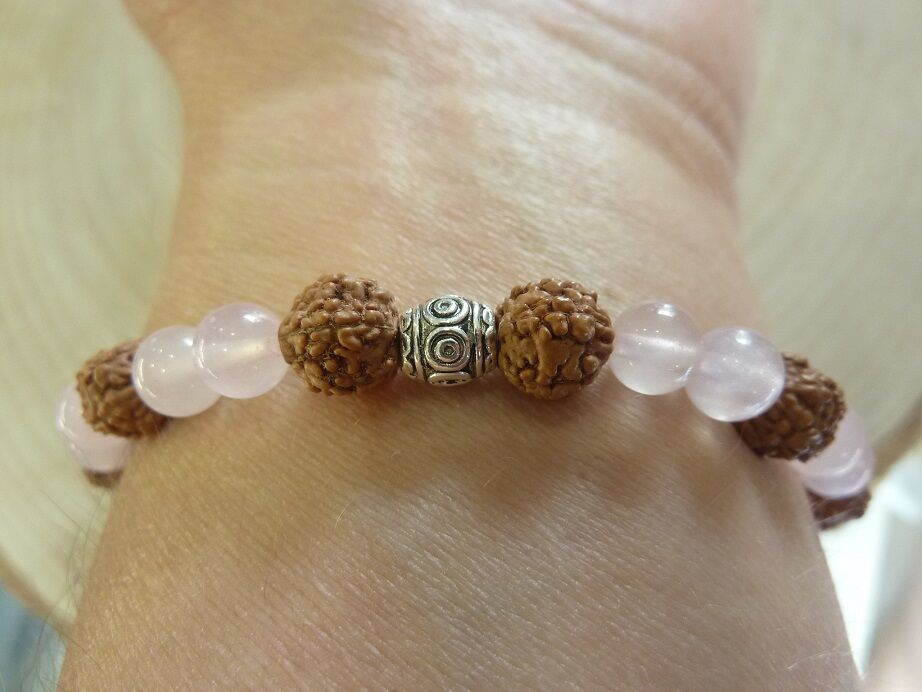 Bracelet Rudraksha-Quartz rose - Perles 8-6 mm