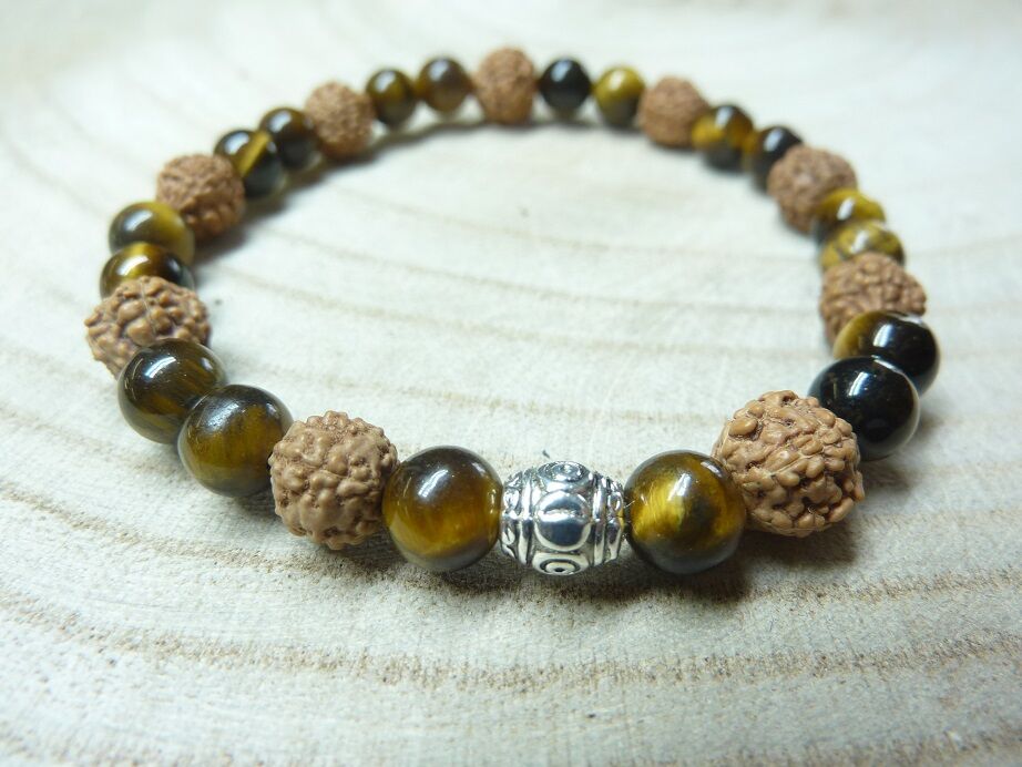 Bracelet Rudraksha-Oeil de tigre - Perles 8-6 mm
