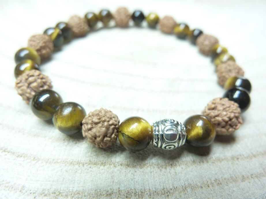 Bracelet Rudraksha-Oeil de tigre - Perles 8-6 mm
