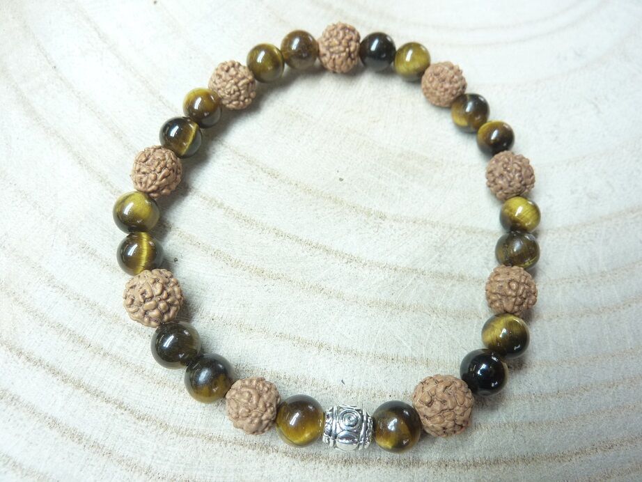 Bracelet Rudraksha-Oeil de tigre - Perles 8-6 mm