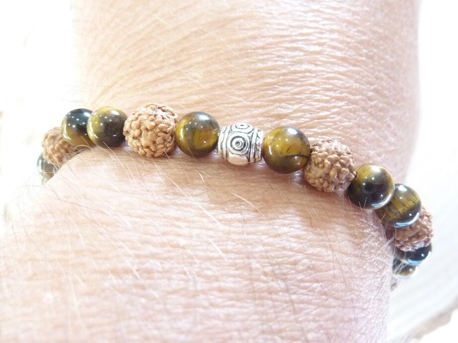 Bracelet Rudraksha-Oeil de tigre - Perles 8-6 mm