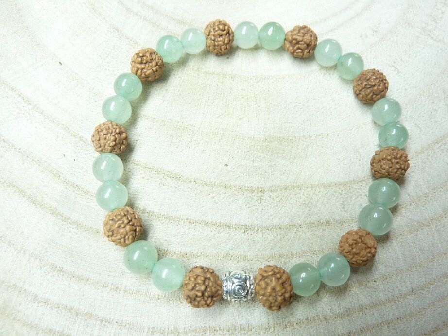 Bracelet Rudraksha-Aventurine verte - Perles 8-6 mm