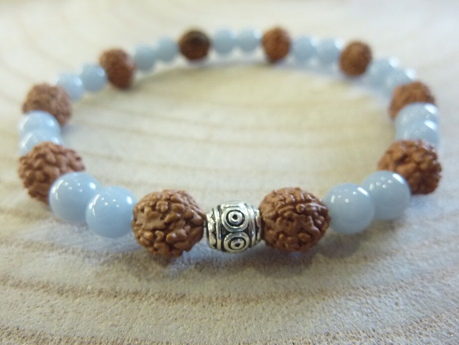 Bracelet Rudraksha-Angélite - Perles 8-6 mm
