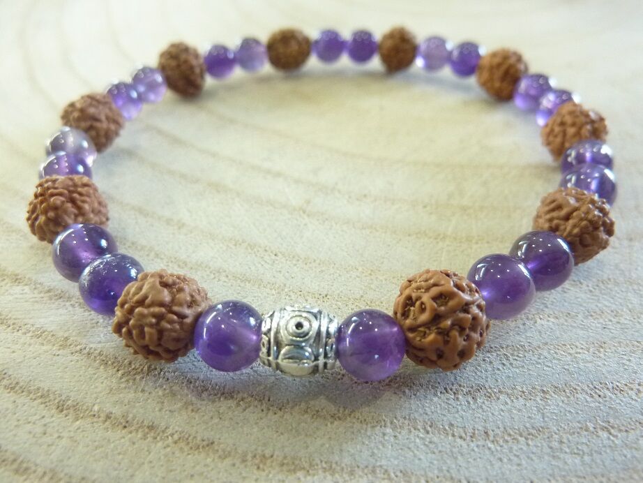 Bracelet Rudraksha-Améthyste - Perles 8-6 mm