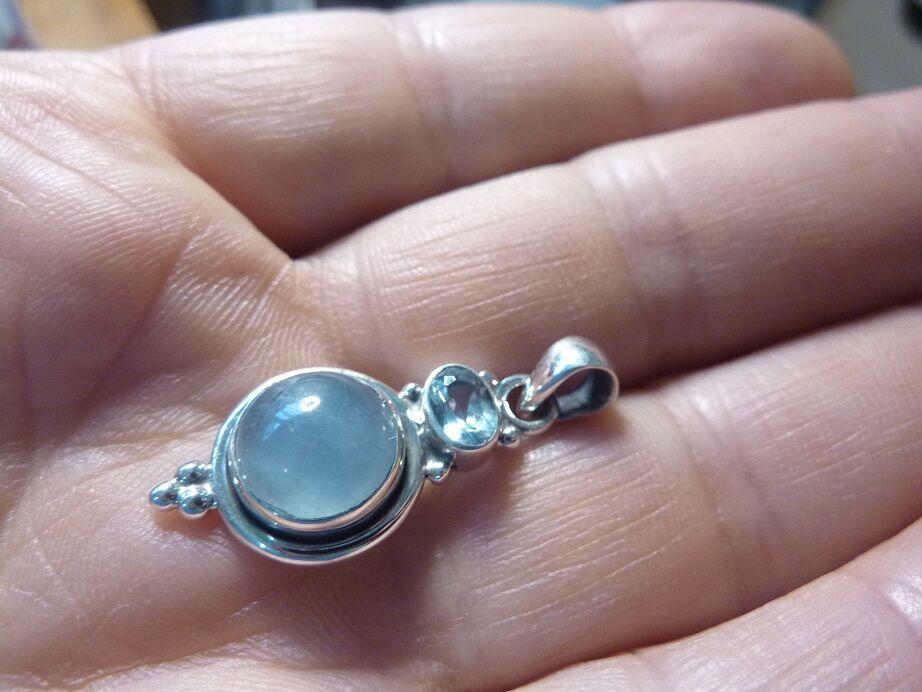 Pendentif Aigue marine Monture argent 925 ref 7151