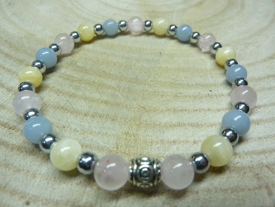 Bracelet Quartz rose-Hématite-Calcite orange-Angélite