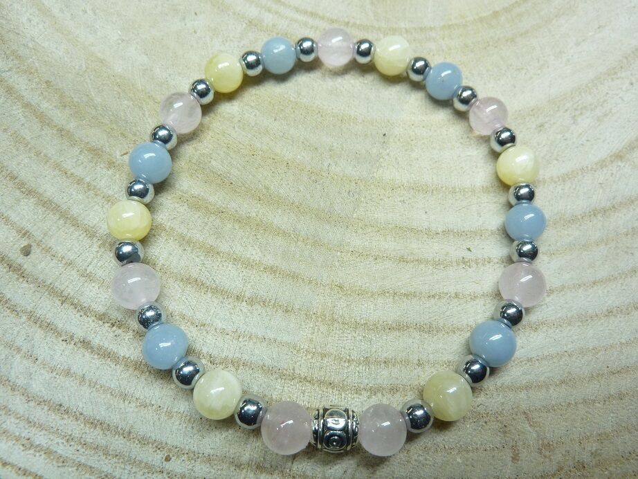 Bracelet Quartz rose-Hématite-Calcite orange-Angélite