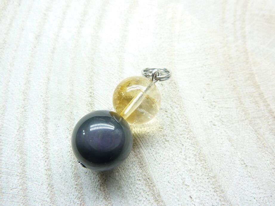Pendentif obsidienne oeil céleste-citrine