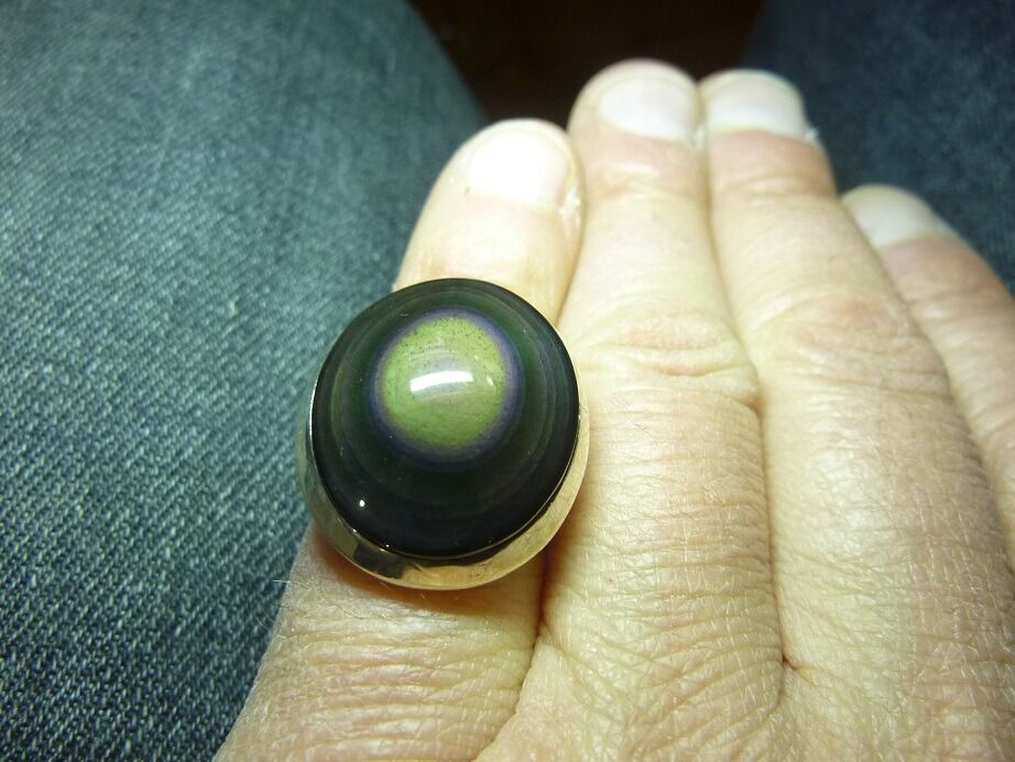 Bague Obsidienne oeil céleste argent 925 taille réglable ref 2732