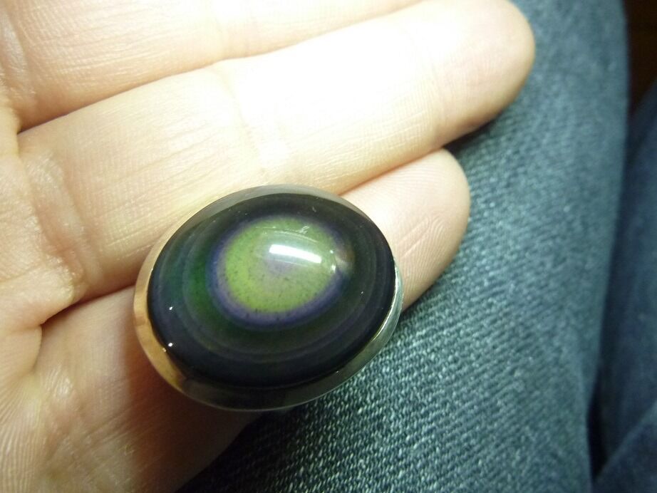 Bague Obsidienne oeil céleste argent 925 taille réglable ref 2732