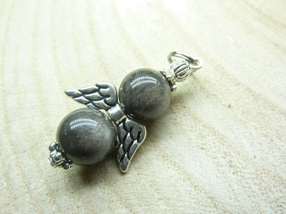Pendentif Obsidienne argentée perles 10 mm