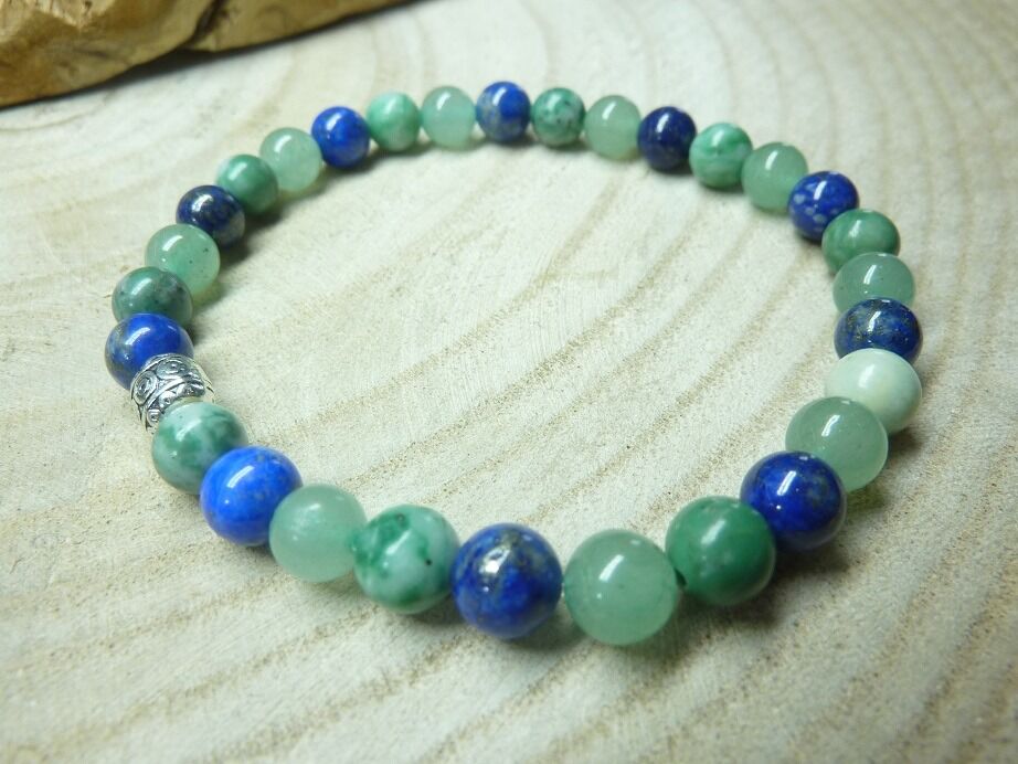 Bracelet Jade vert-aventurine-lapis lazuli - Perles rondes 6 mm