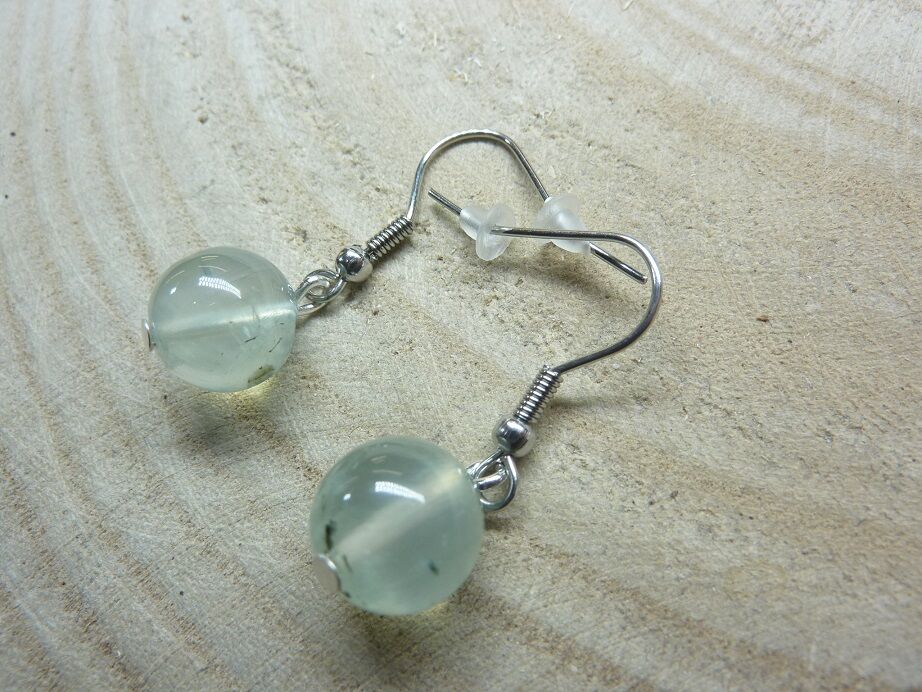 Boucles d'oreilles Préhnite - perles 10 mm