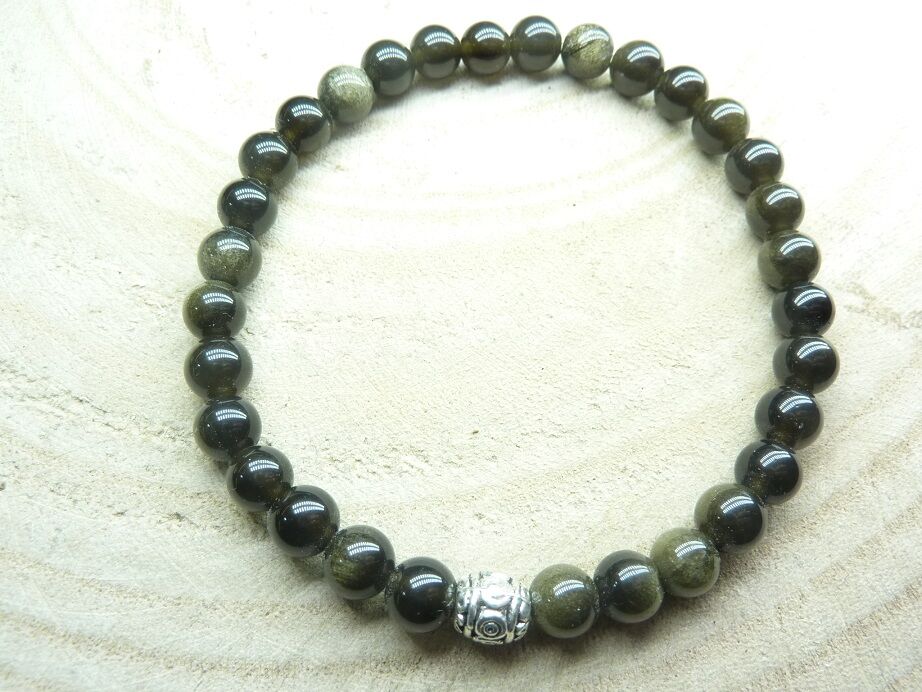 Bracelet Obsidienne dorée Perles 6 mm