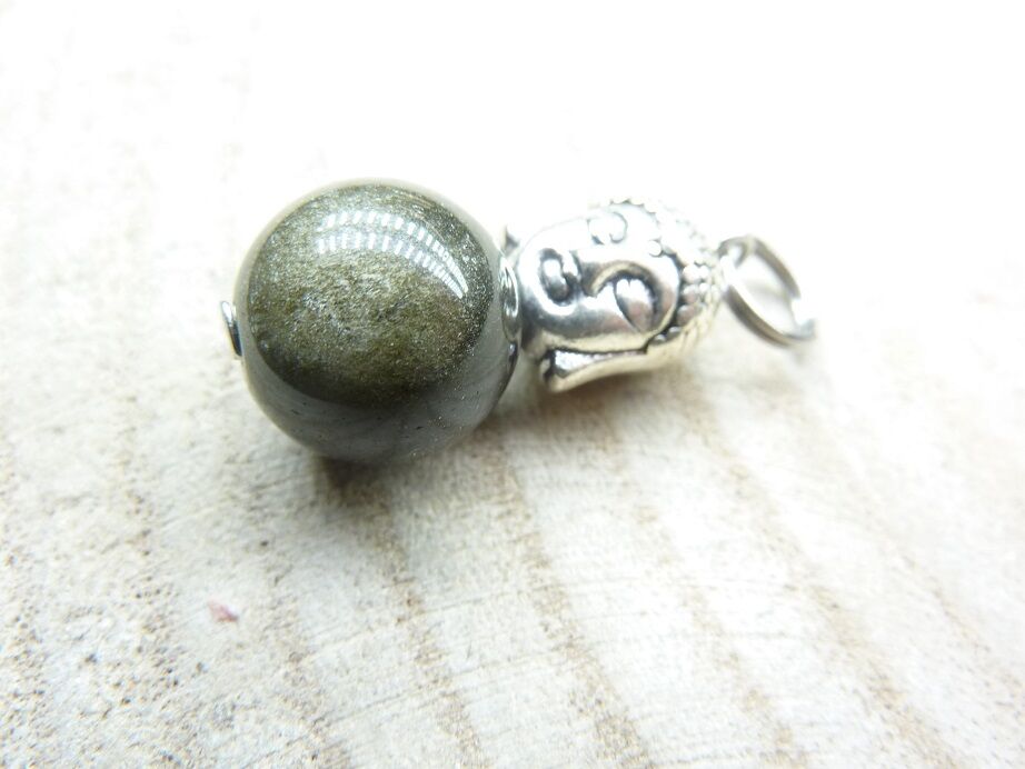 Pendentif Obsidienne dorée-Bouddha Perles 10 mm