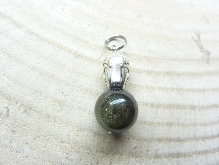 Pendentif Obsidienne dorée-Bouddha Perles 10 mm