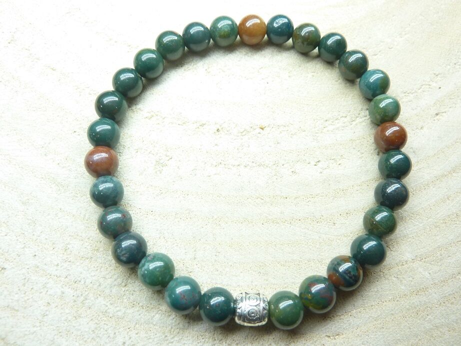 Bracelet jaspe héliotrope - perles rondes 6 mm