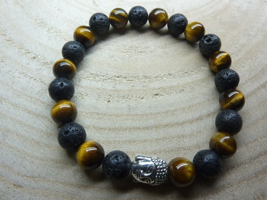 Bracelet Oeil de tigre-Pierre de lave-Bouddha