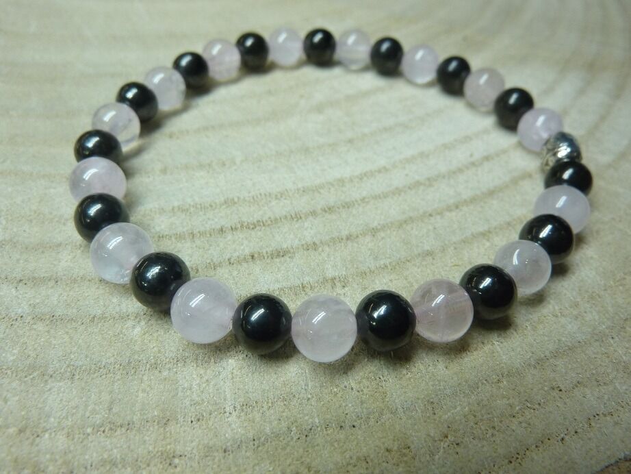 Bracelet Shungite-Quartz rose - perles rondes 6 mm