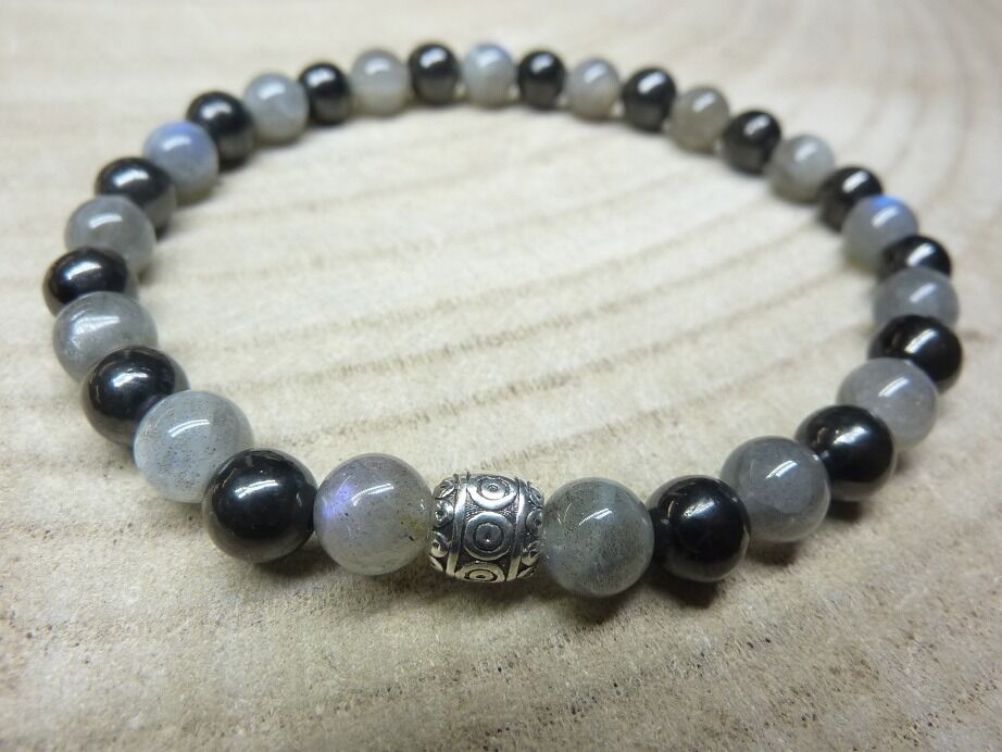 Bracelet Shungite-Labradorite-perles rondes 6 mm