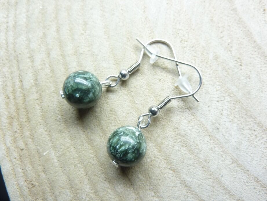 Boucles d'oreilles Séraphinite-perles rondes 10 mm