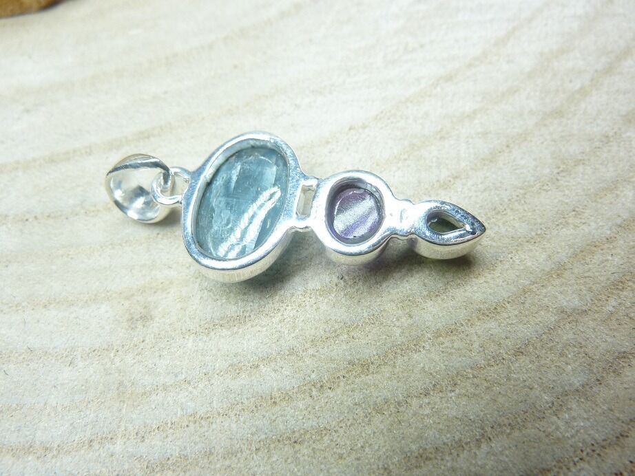 Pendentif Aigue marine-Tourmaline verte-Améthyste argent 925 Ref 3328
