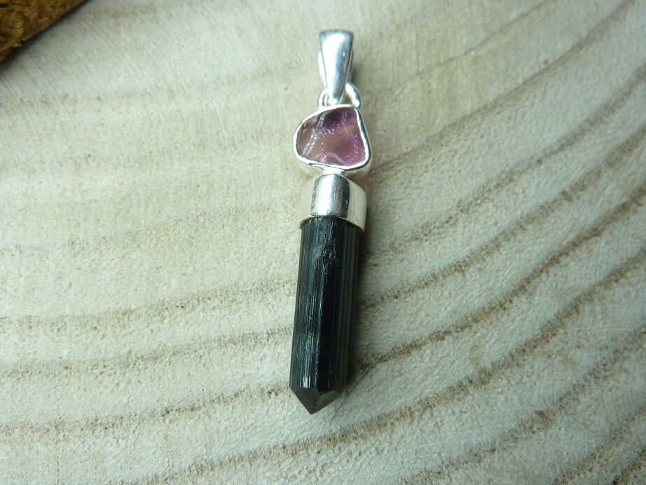 Pendentif tourmaline noire-rose argent 925 ref 1215