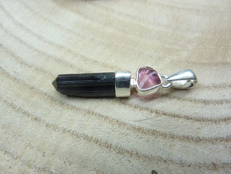 Pendentif tourmaline noire-rose argent 925 ref 1215