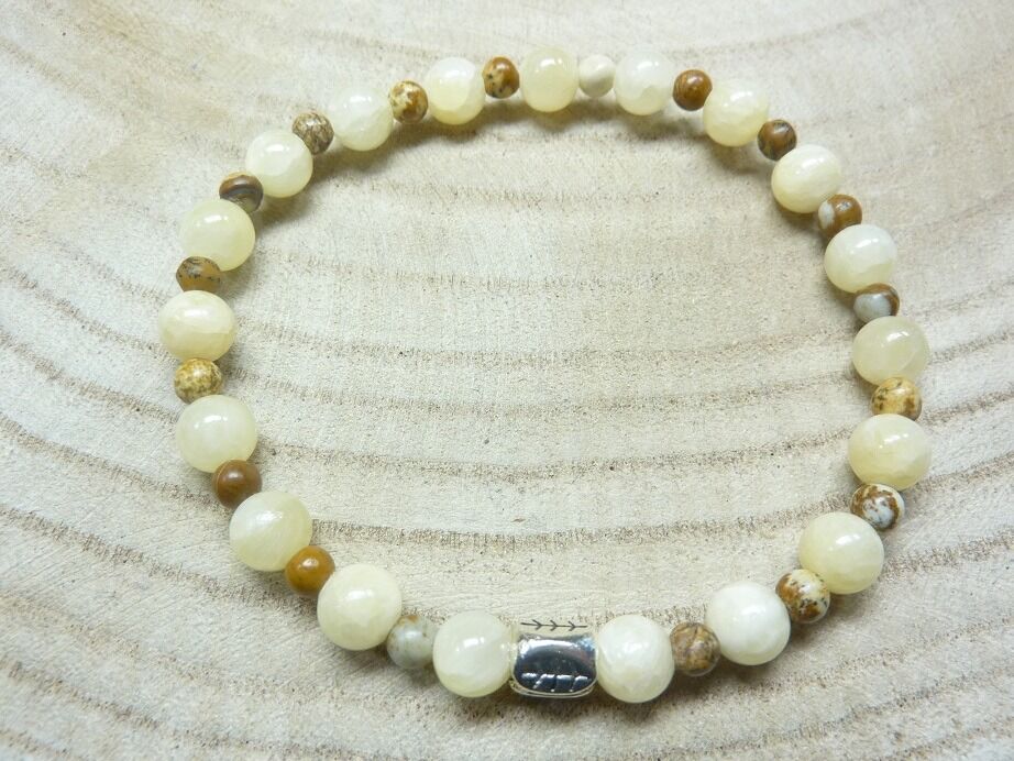 Bracelet Jaspe paysage-Calcite jaune-Perles rondes 6-4 mm
