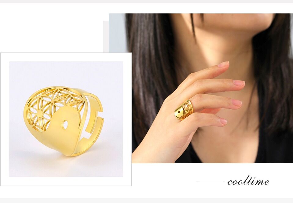 Bague Yin Yang réglable ref or