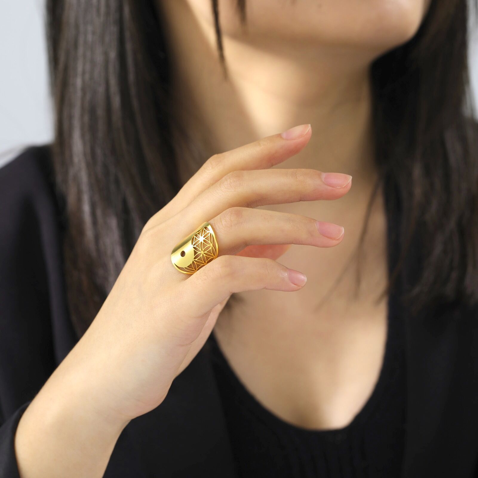 Bague Yin Yang réglable ref or