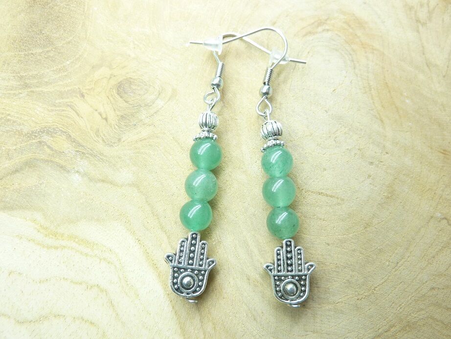 Boucles d'oreilles main de Fatma - Aventurine