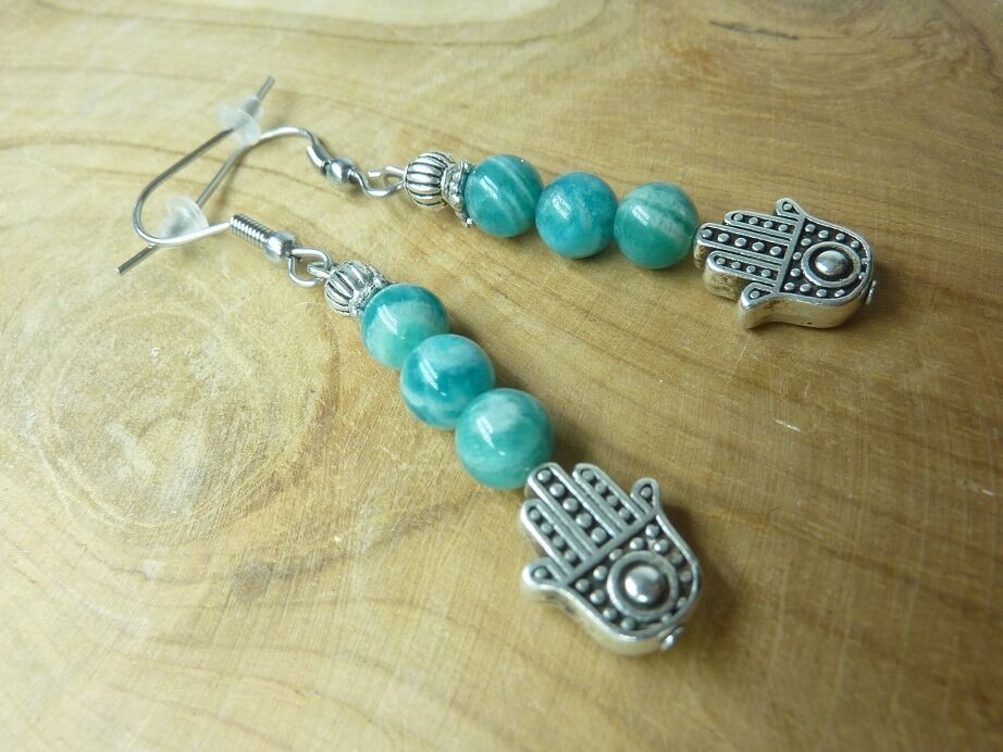 Boucles d'oreilles main de Fatma - Amazonite