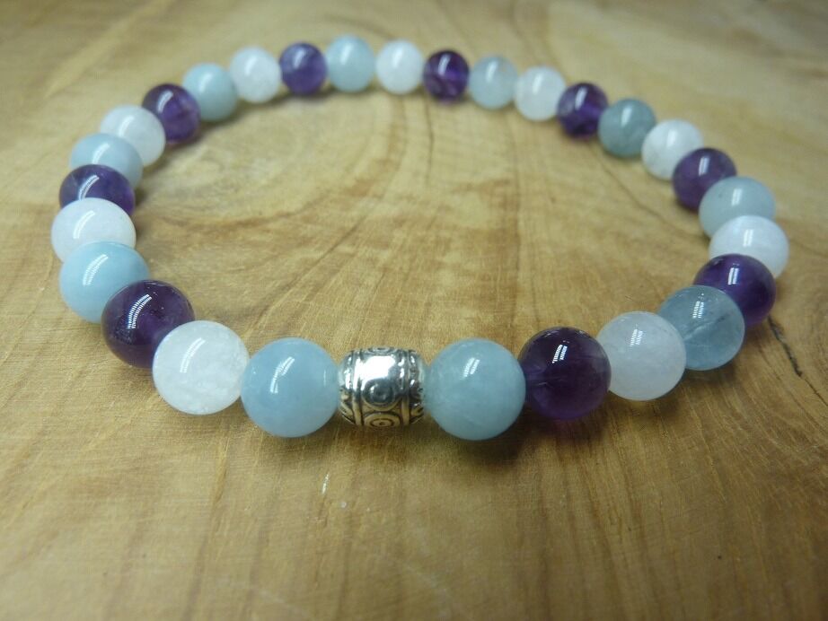 Bracelet Pierre de lune-Aigue marine-Améthyste