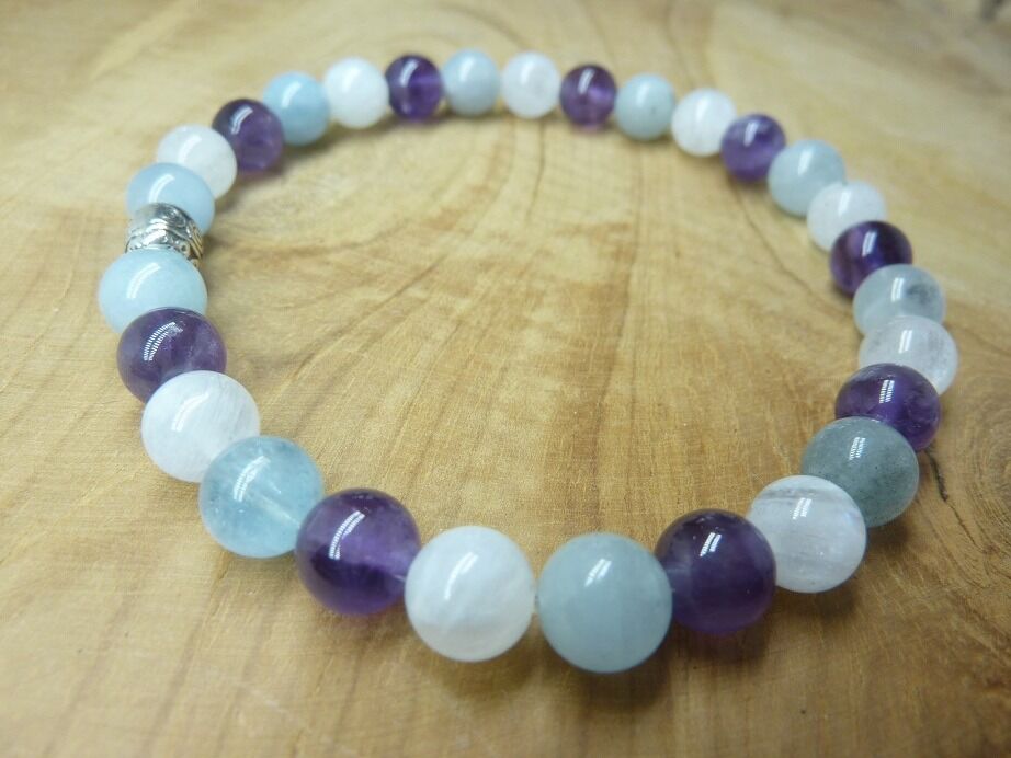 Bracelet Pierre de lune-Aigue marine-Améthyste