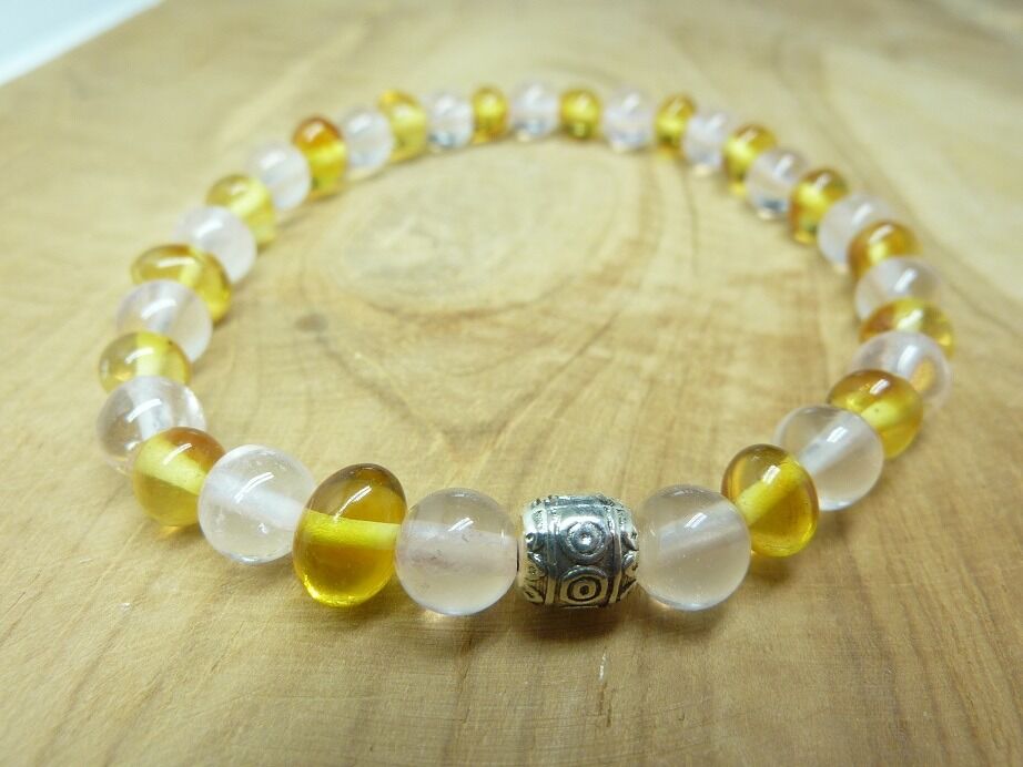 Bracelet Quartz rose - Ambre miel de la Baltique