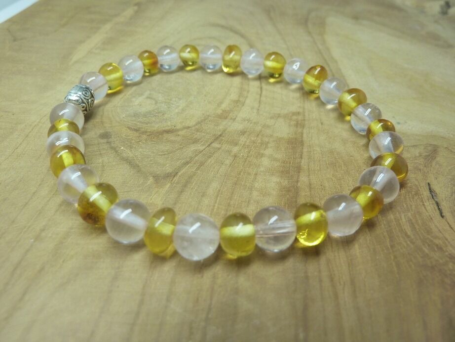 Bracelet Quartz rose - Ambre miel de la Baltique