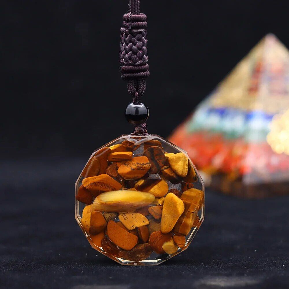 Pendentif orgonite Oeil de tigre - Arbre de vie