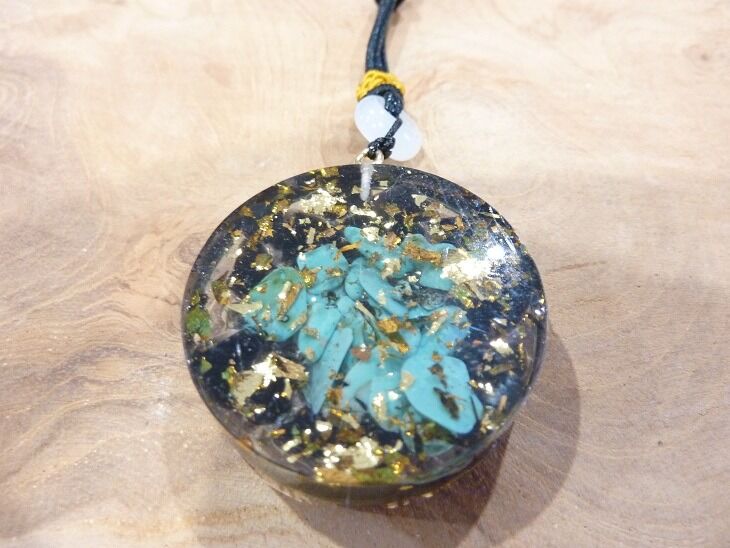 Collier Pendentif orgonite oeil Oudjat Horus turquoise-Obsidienne