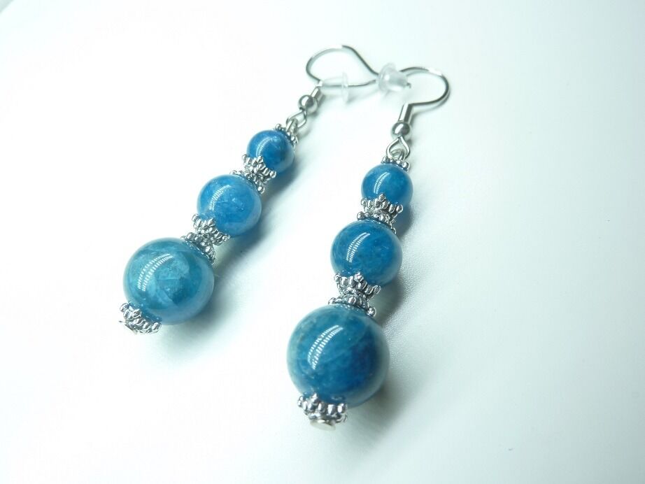 Boucles d'oreilles Apatite perles rondes 10-8-6 mm