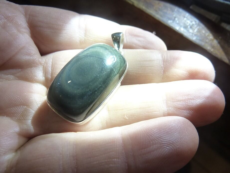 Pendentif Obsidienne oeil céleste monture argent 925 ref 3399