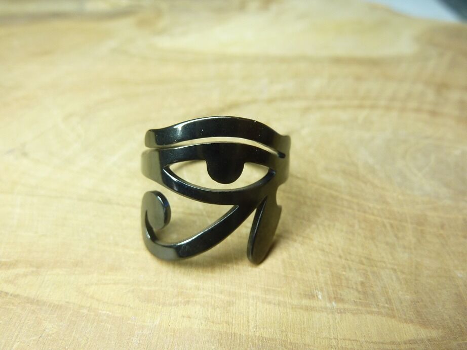Bague oeil Oudjat Horus Egypte réglable ref Noire