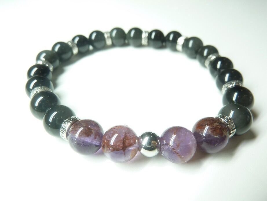 Bracelet Auralite 23-Obsidienne oeil céleste-Spinelle noir