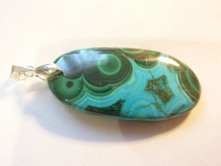 Pendentif Malachite Chrysocolle argent 925 GG 10MC